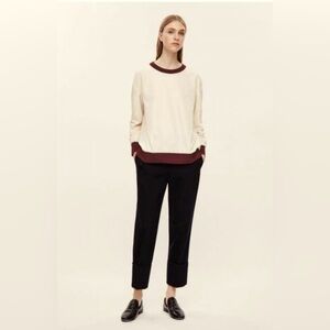 COS Cream and Burgundy Long Sleeve Top